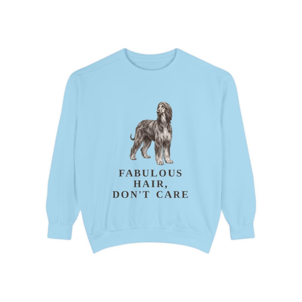 Afghan Hound Humor Sweatshirt, Chambray, front view