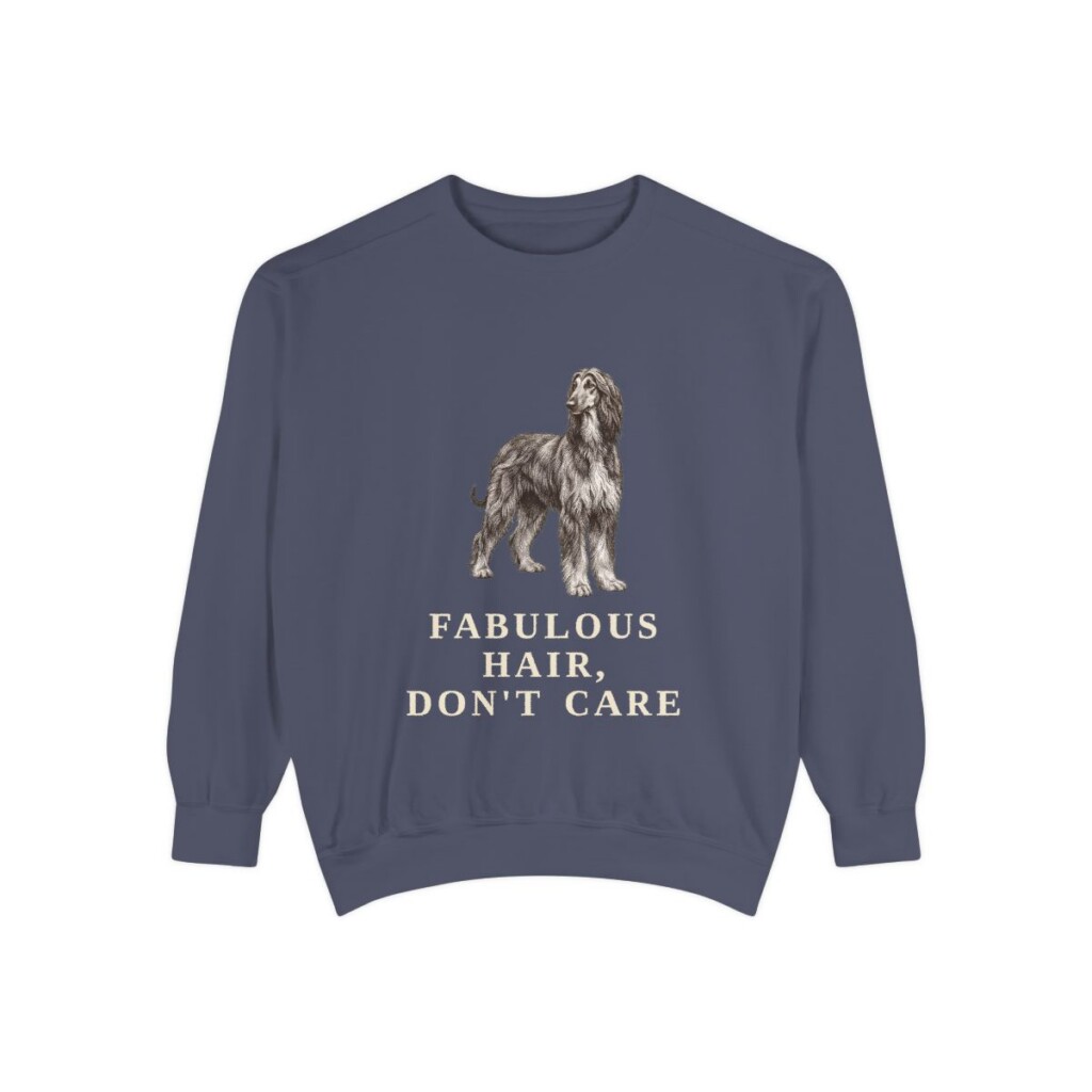 Afghan Hound Humor Sweatshirt, Denim, front view
