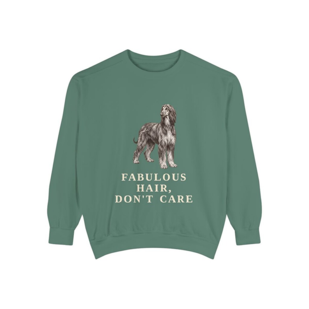 Afghan Hound Humor Sweatshirt, Light Green, front view