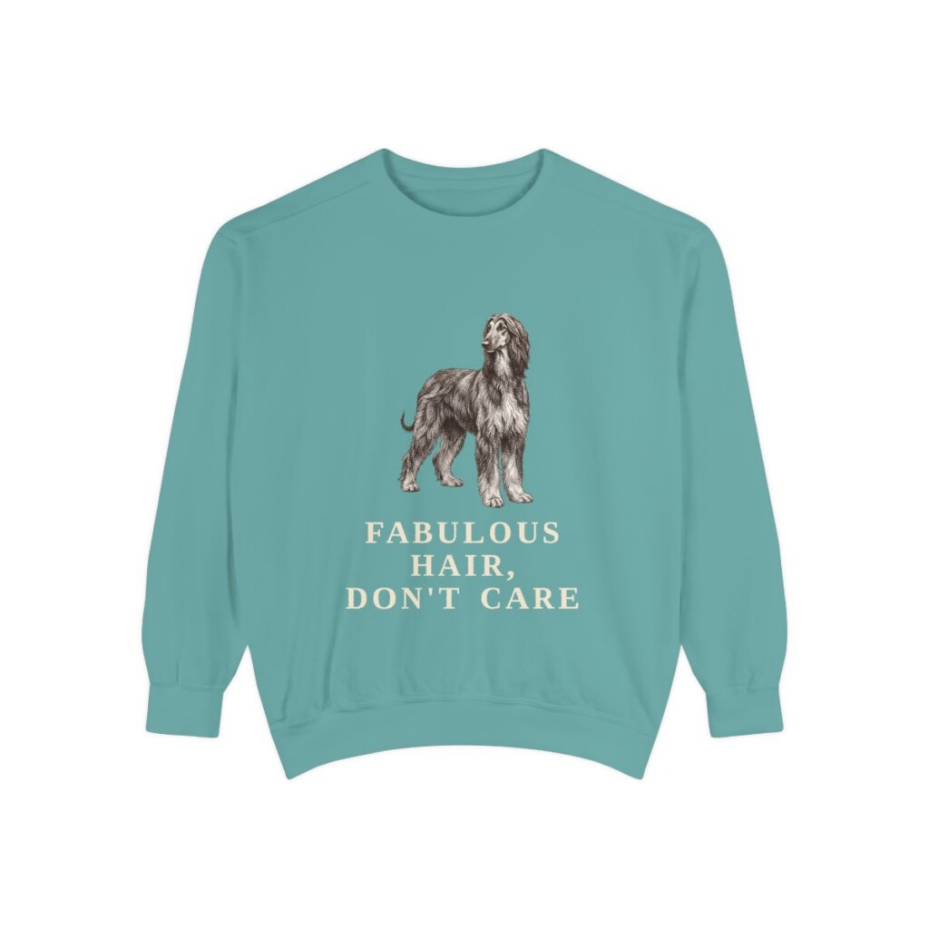 Afghan Hound Humor Sweatshirt, Seafoam, front view