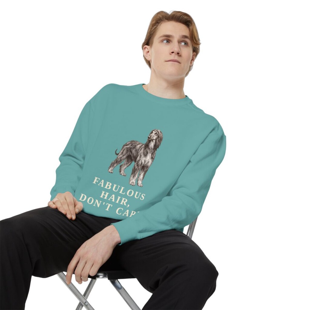 Afghan Hound Humor Sweatshirt, Seafoam, person 1 context