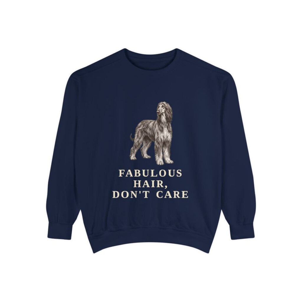 Afghan Hound Humor Sweatshirt, True Navy, front view
