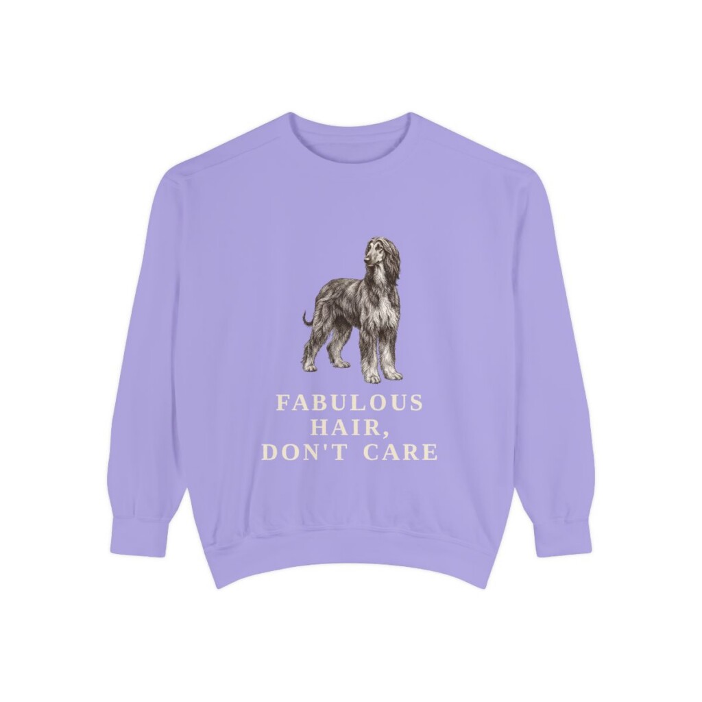 Afghan Hound Humor Sweatshirt, Violet, front view