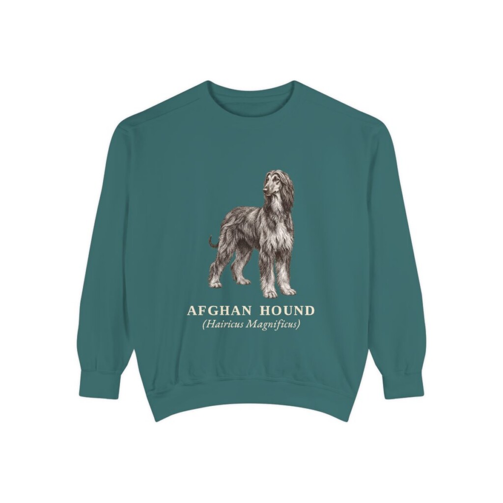 Afghan Hound Latin Sweatshirt, Blue Spruce, front view