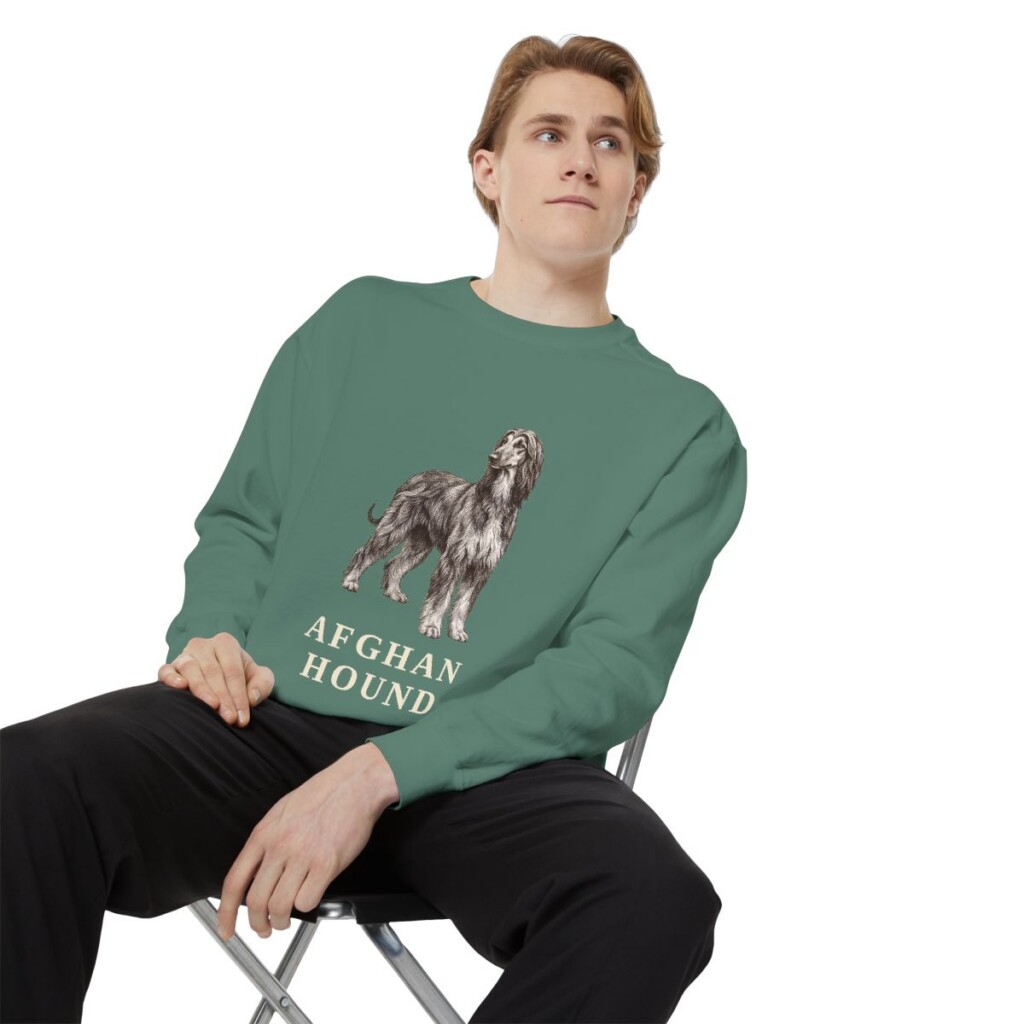 Afghan Hound Sweatshirt, Light Green, person 1 context