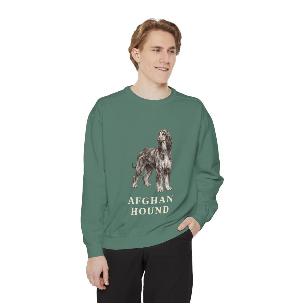 Afghan Hound Sweatshirt, Light Green, person 1 front