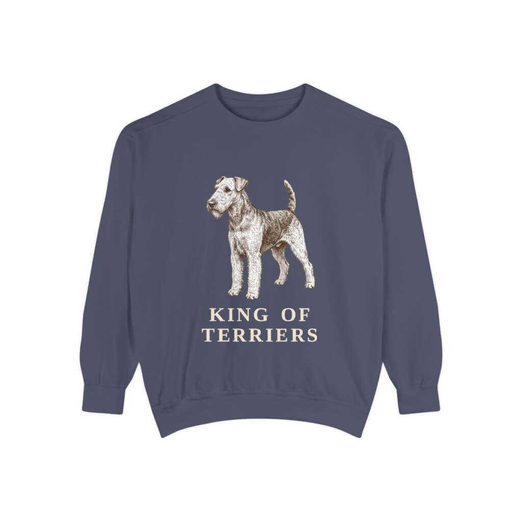 Airedale Terrier Humor Sweatshirt, Denim, front view