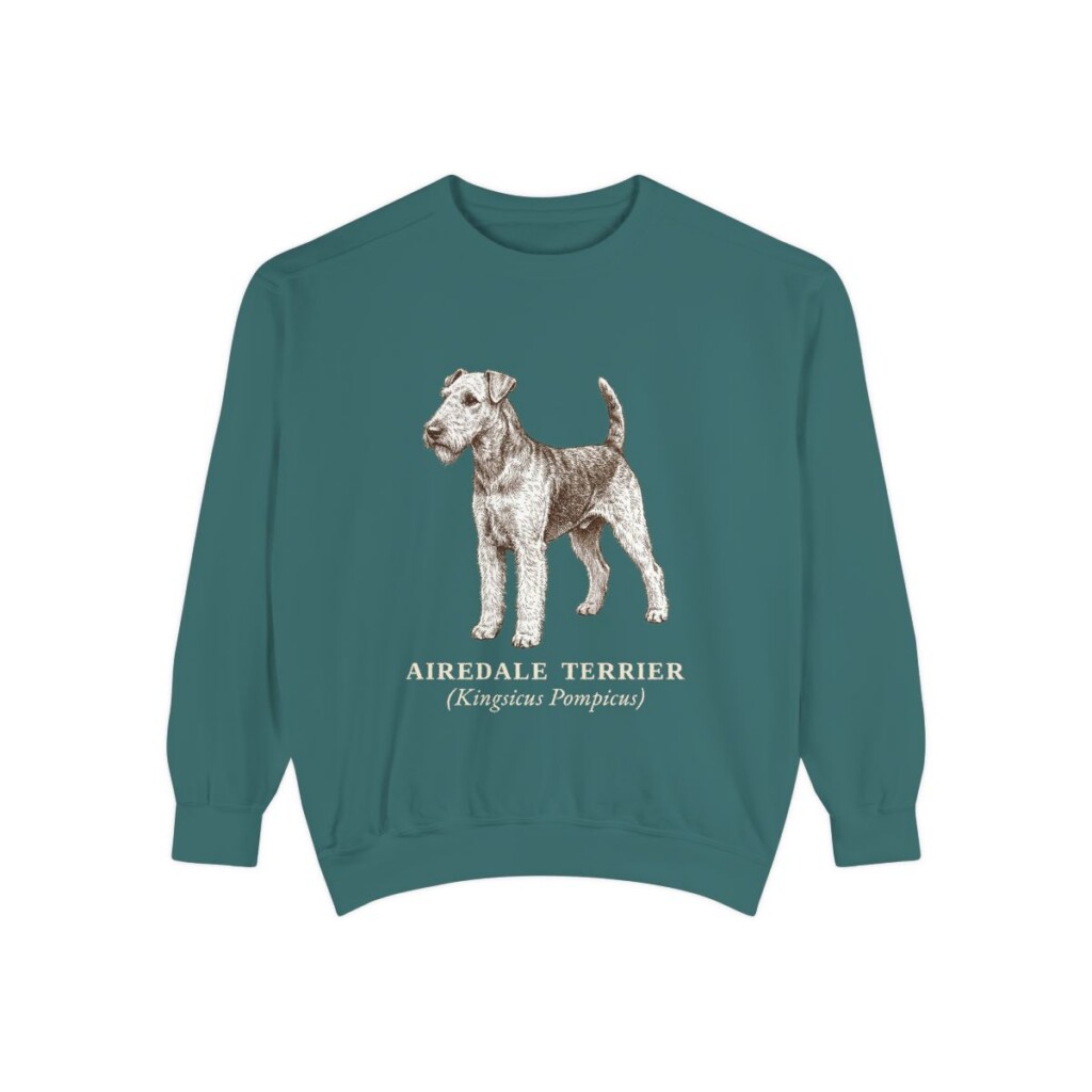 airedale-terrier-sweatshirt-latin-blue-spruce Airedale Terrier Latin Sweatshirt, Blue Spruce, front view