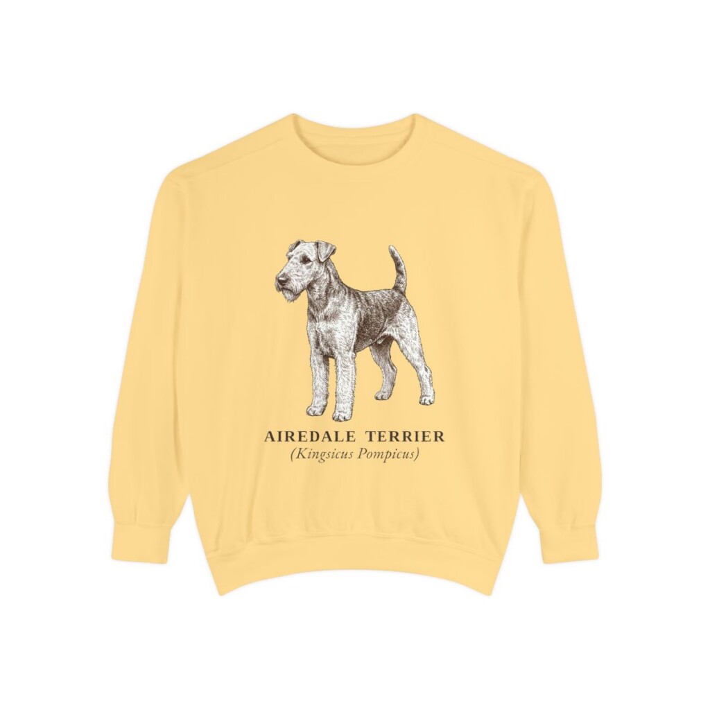 airedale-terrier-sweatshirt-latin-butter Airedale Terrier Latin Sweatshirt, Butter, front view