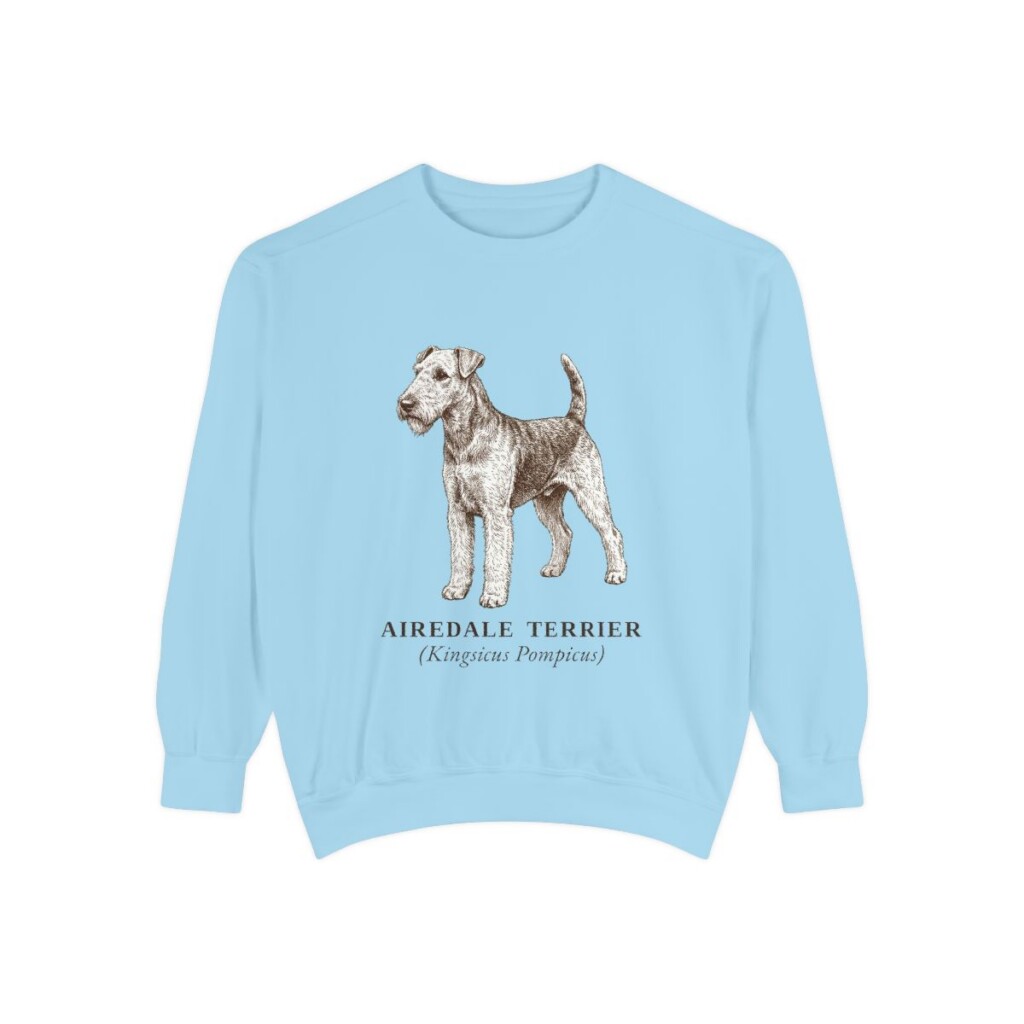 airedale-terrier-sweatshirt-latin-chambray Airedale Terrier Latin Sweatshirt, Chambray, front view