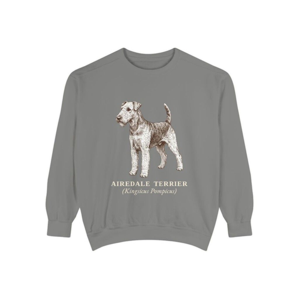 airedale-terrier-sweatshirt-latin-grey Airedale Terrier Latin Sweatshirt, Grey, front view