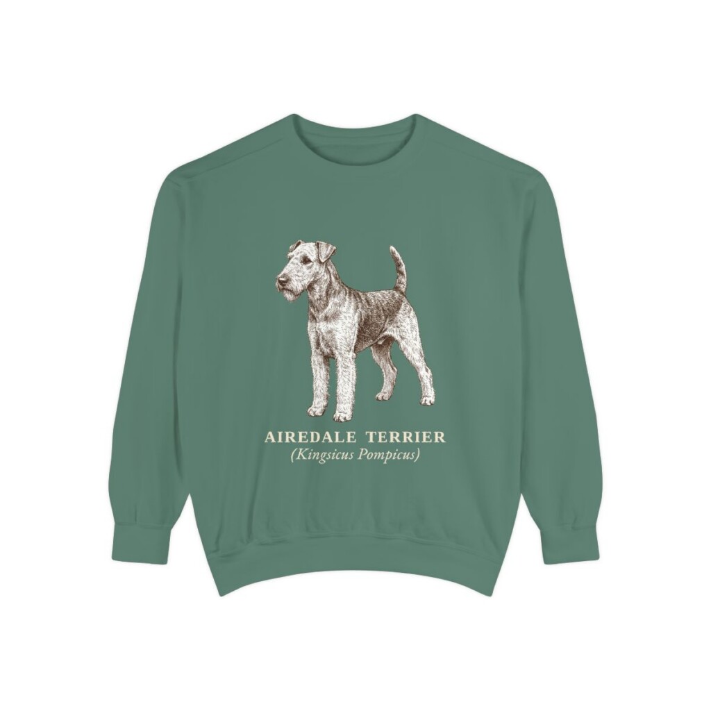airedale-terrier-sweatshirt-latin-light-green Airedale Terrier Latin Sweatshirt, Light Green, front view