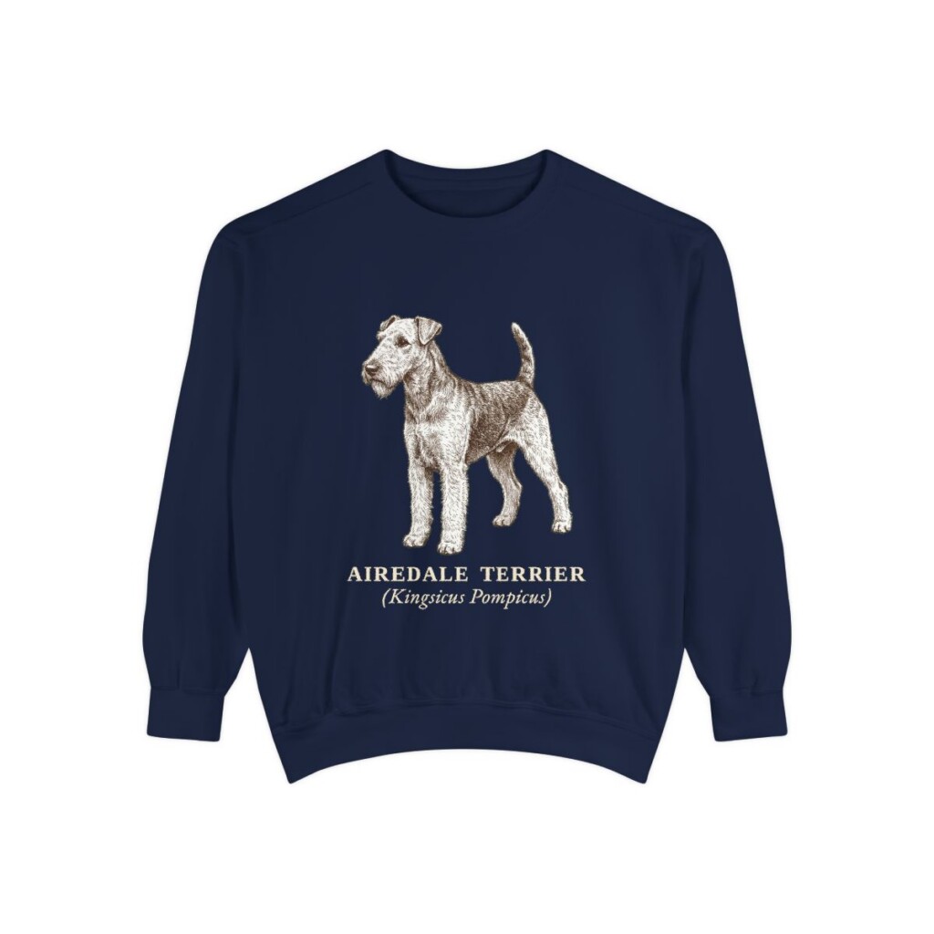 airedale-terrier-sweatshirt-latin-true-navy Airedale Terrier Latin Sweatshirt, True Navy, front view