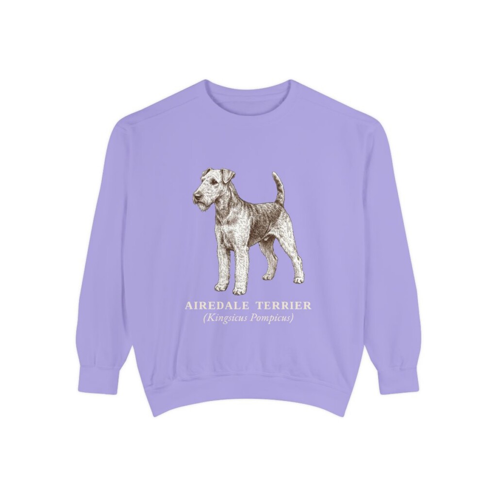 airedale-terrier-sweatshirt-latin-violet Airedale Terrier Latin Sweatshirt, Violet, front view
