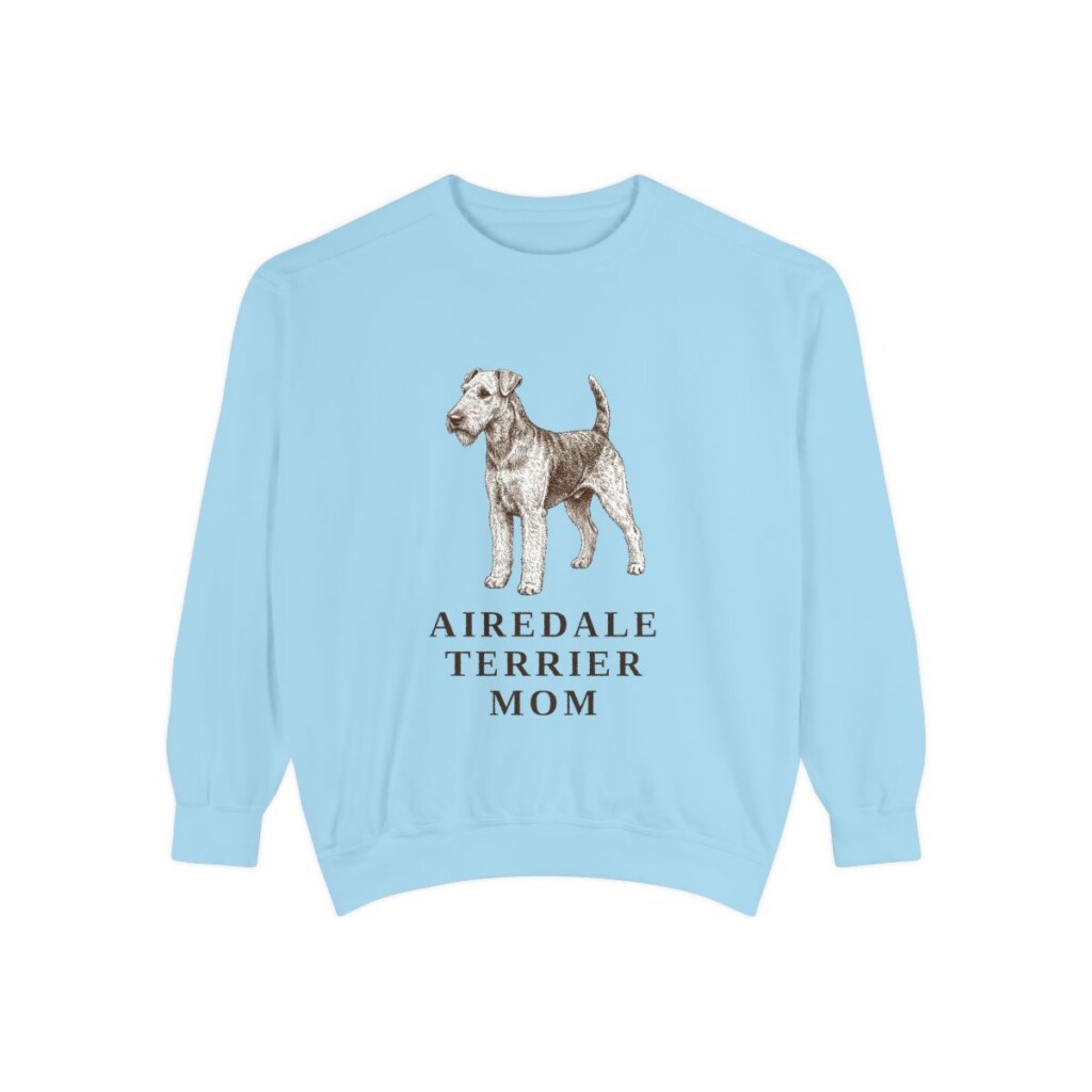 airedale-terrier-sweatshirt-mom-chambray Airedale Terrier Mom Sweatshirt, Chambray, front view