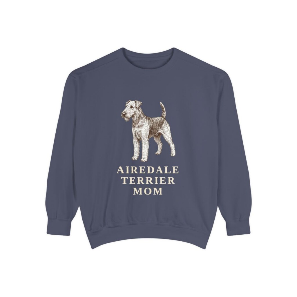 airedale-terrier-sweatshirt-mom-denim Airedale Terrier Mom Sweatshirt, Denim, front view