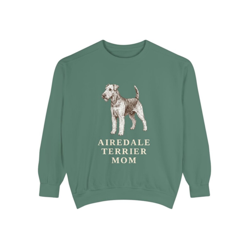 airedale-terrier-sweatshirt-mom-light-green Airedale Terrier Mom Sweatshirt, Light Green, front view