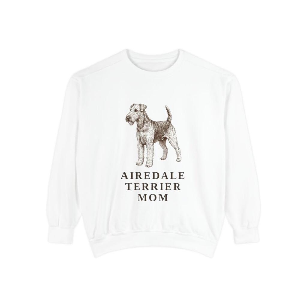 airedale-terrier-sweatshirt-mom-white Airedale Terrier Mom Sweatshirt, White, front view
