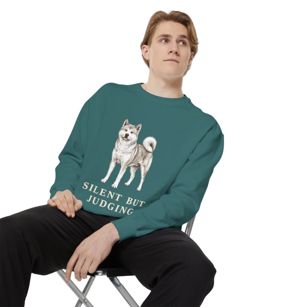 Akita Humor Sweatshirt, Blue Spruce, person 1 context