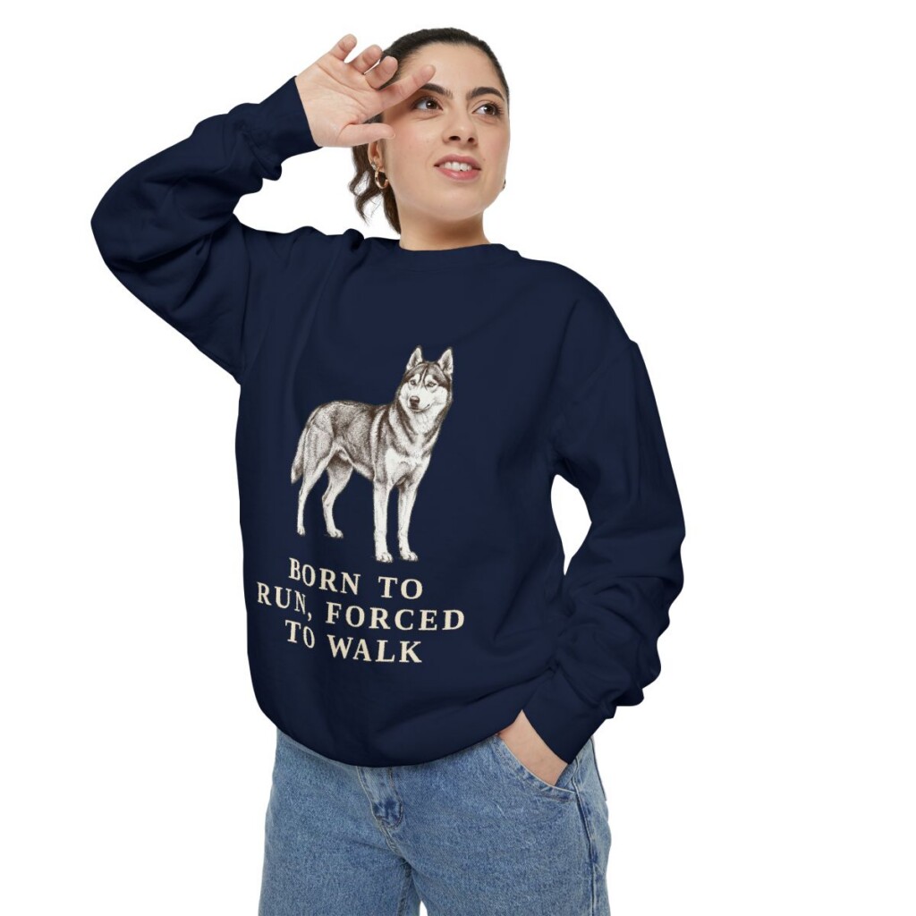 Alaskan Husky Humor Sweatshirt, True Navy, person 2 context