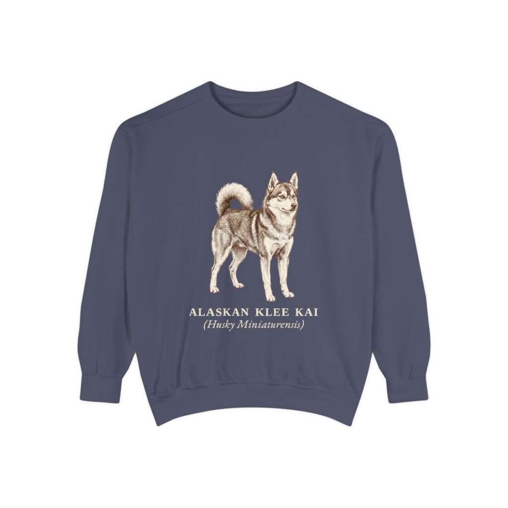 Alaskan Klee Kai Latin Sweatshirt, Denim, front view