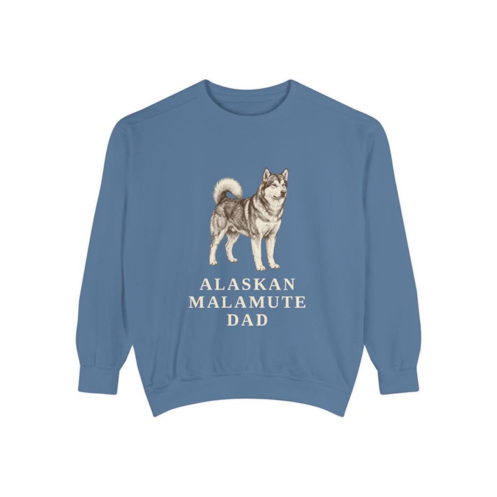 Alaskan Malamute Dad Sweatshirt, Blue Jean, front view