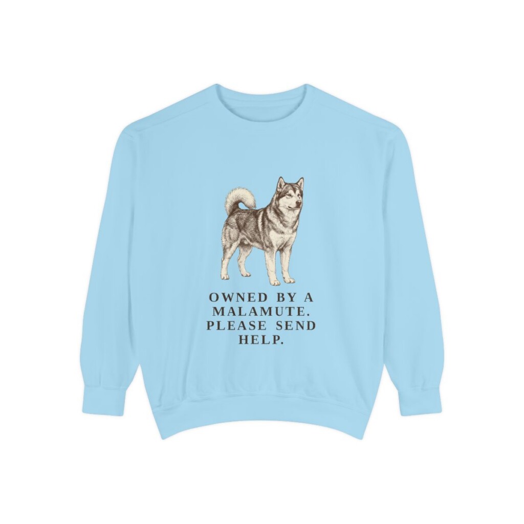 Alaskan Malamute Humor Sweatshirt, Chambray, front view