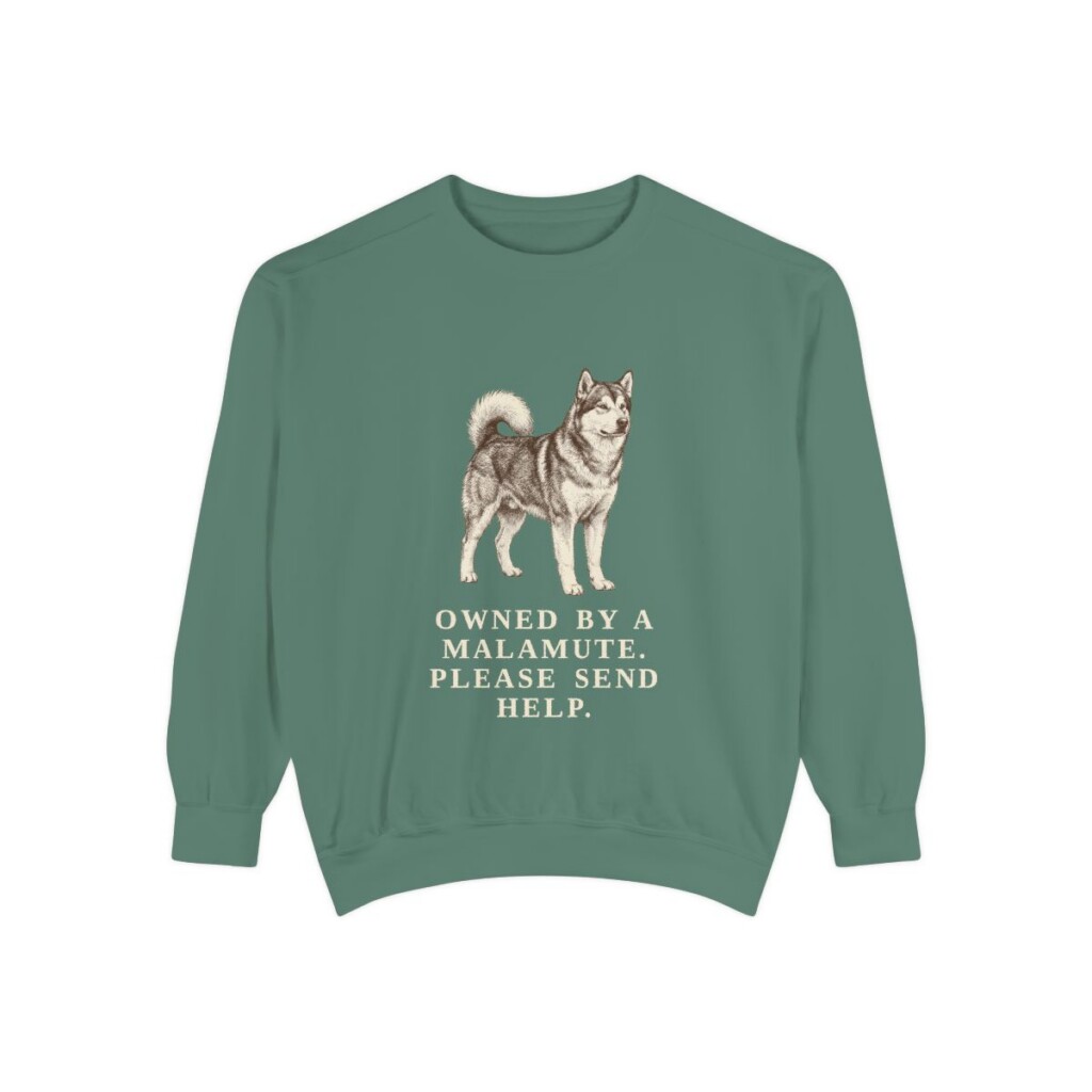 Alaskan Malamute Humor Sweatshirt, Light Green, front view