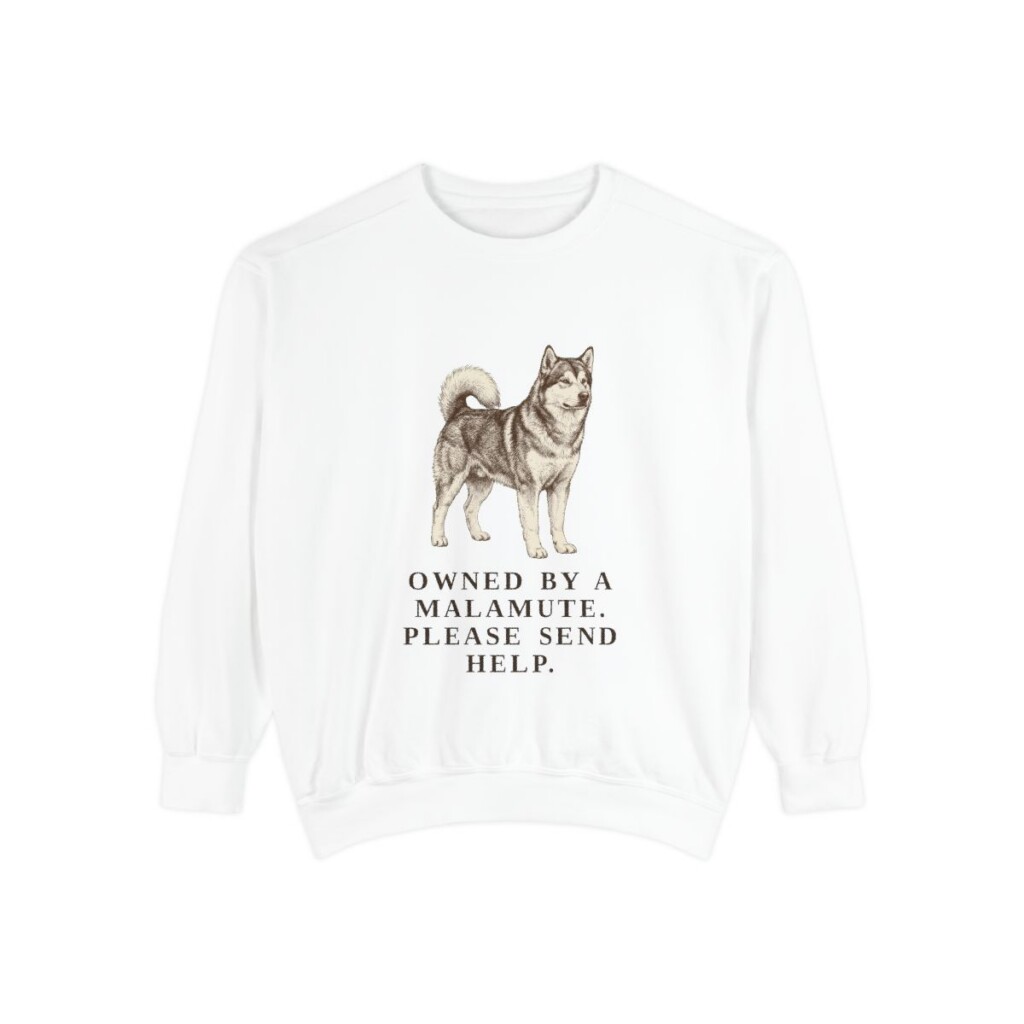 Alaskan Malamute Humor Sweatshirt, White, front view
