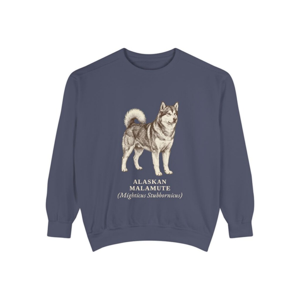 Alaskan Malamute Latin Sweatshirt, Denim, front view