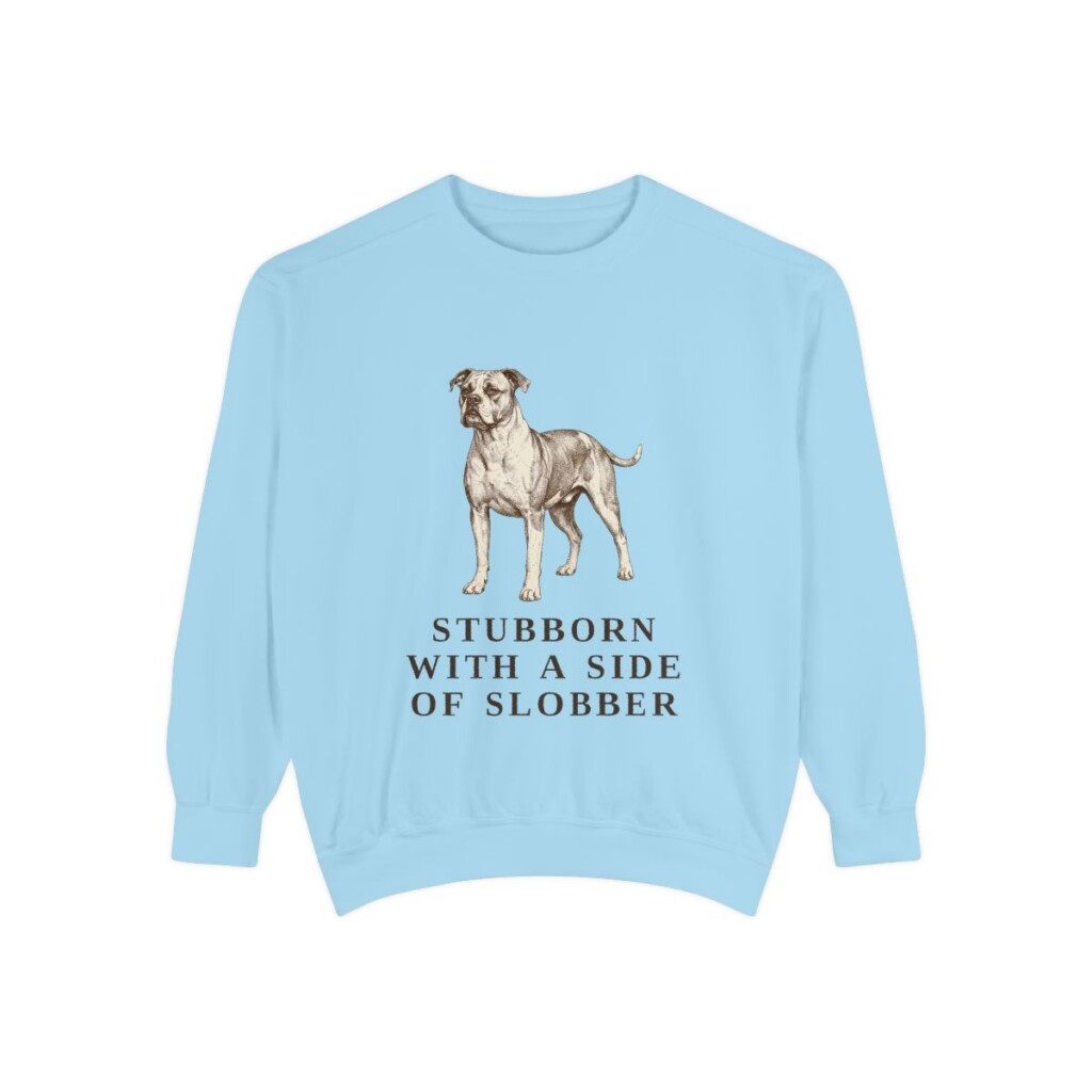 American Bulldog Humor Sweatshirt, Chambray, front view