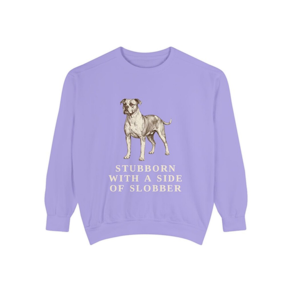 American Bulldog Humor Sweatshirt, Violet, front view