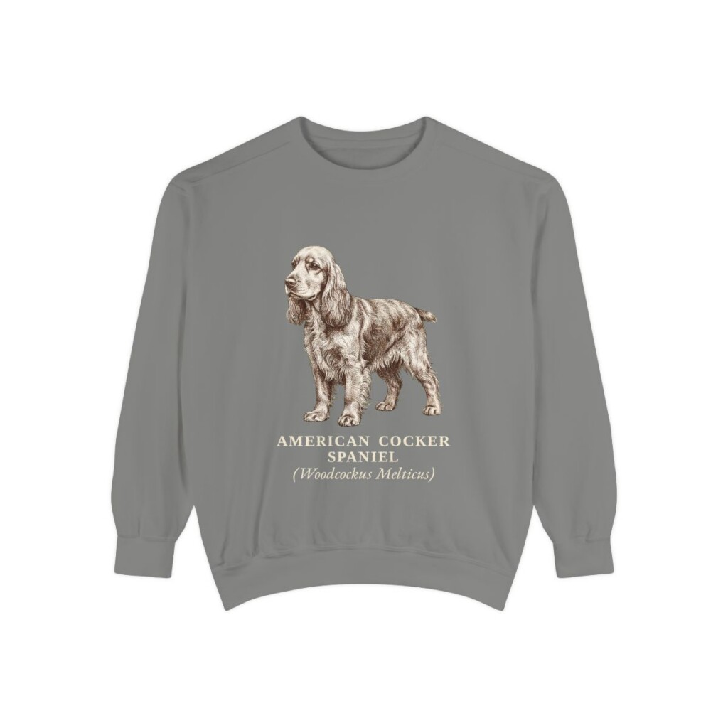 American Cocker Spaniel Latin Sweatshirt, Grey, front view