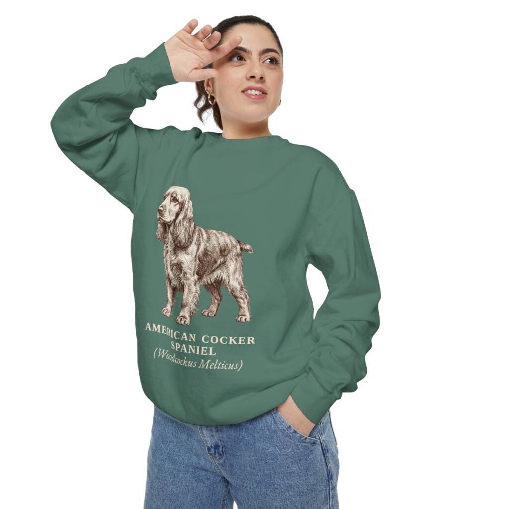 American Cocker Spaniel Latin Sweatshirt, Light Green, person 2 context