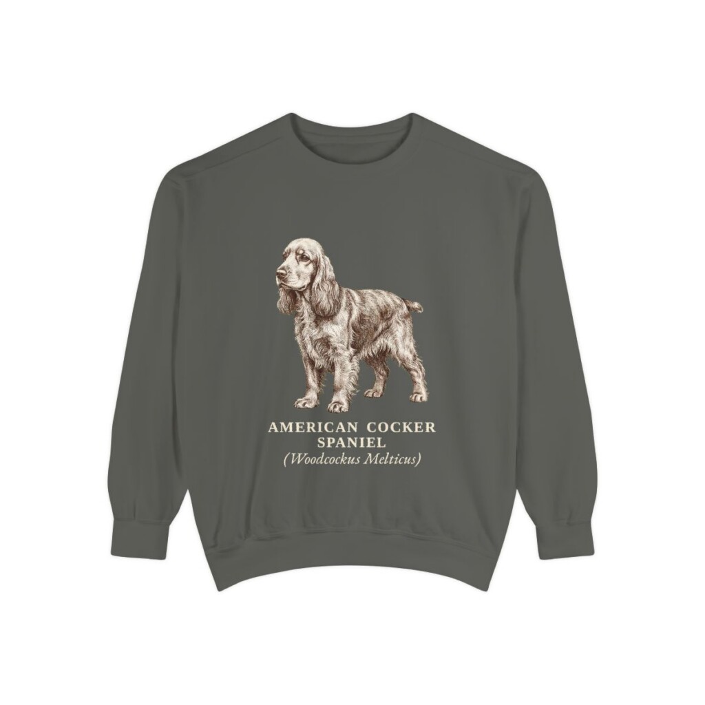 American Cocker Spaniel Latin Sweatshirt, Pepper, front view