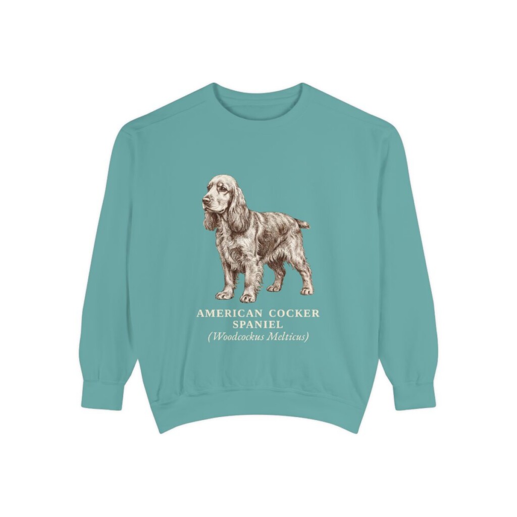 American Cocker Spaniel Latin Sweatshirt, Seafoam, front view