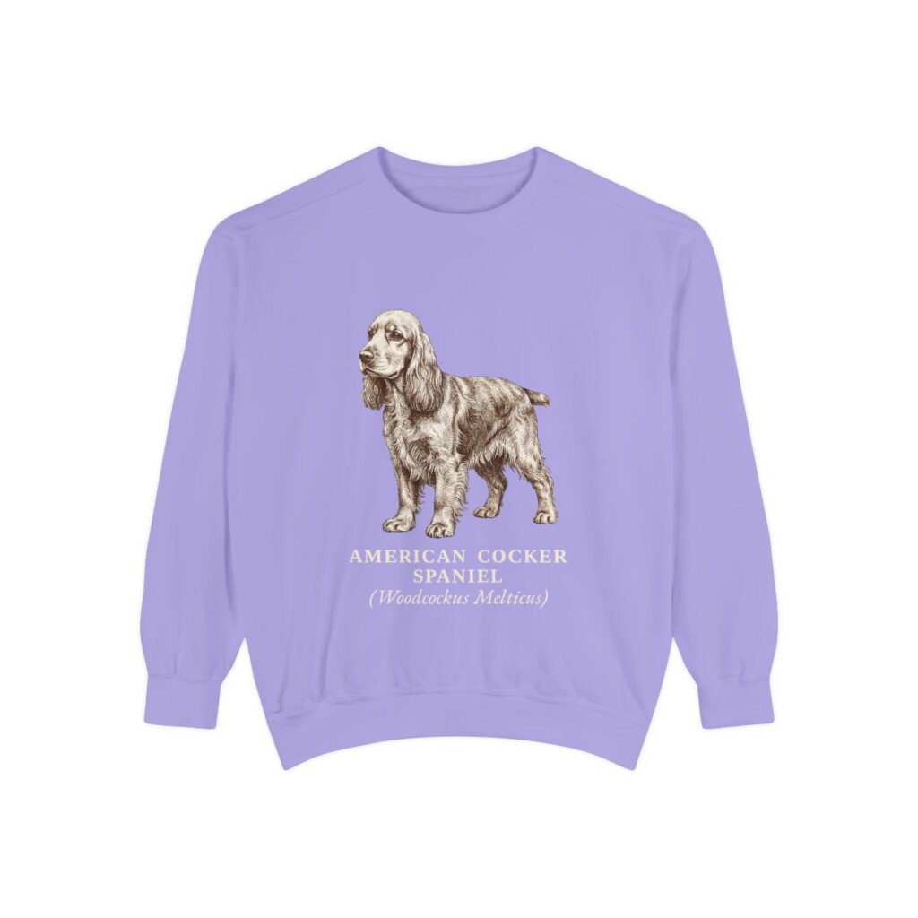 American Cocker Spaniel Latin Sweatshirt, Violet, front view