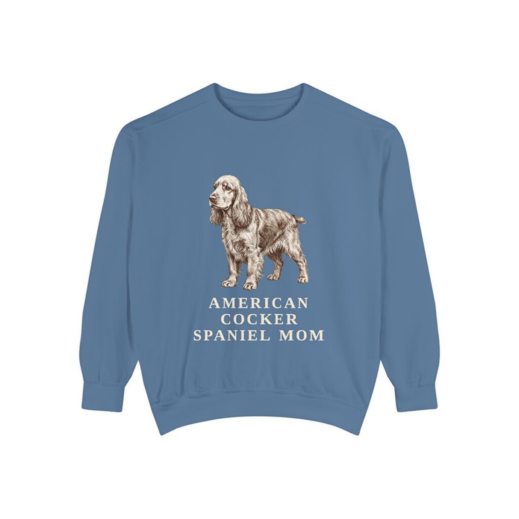 American Cocker Spaniel Mom Sweatshirt, Blue Jean, front view