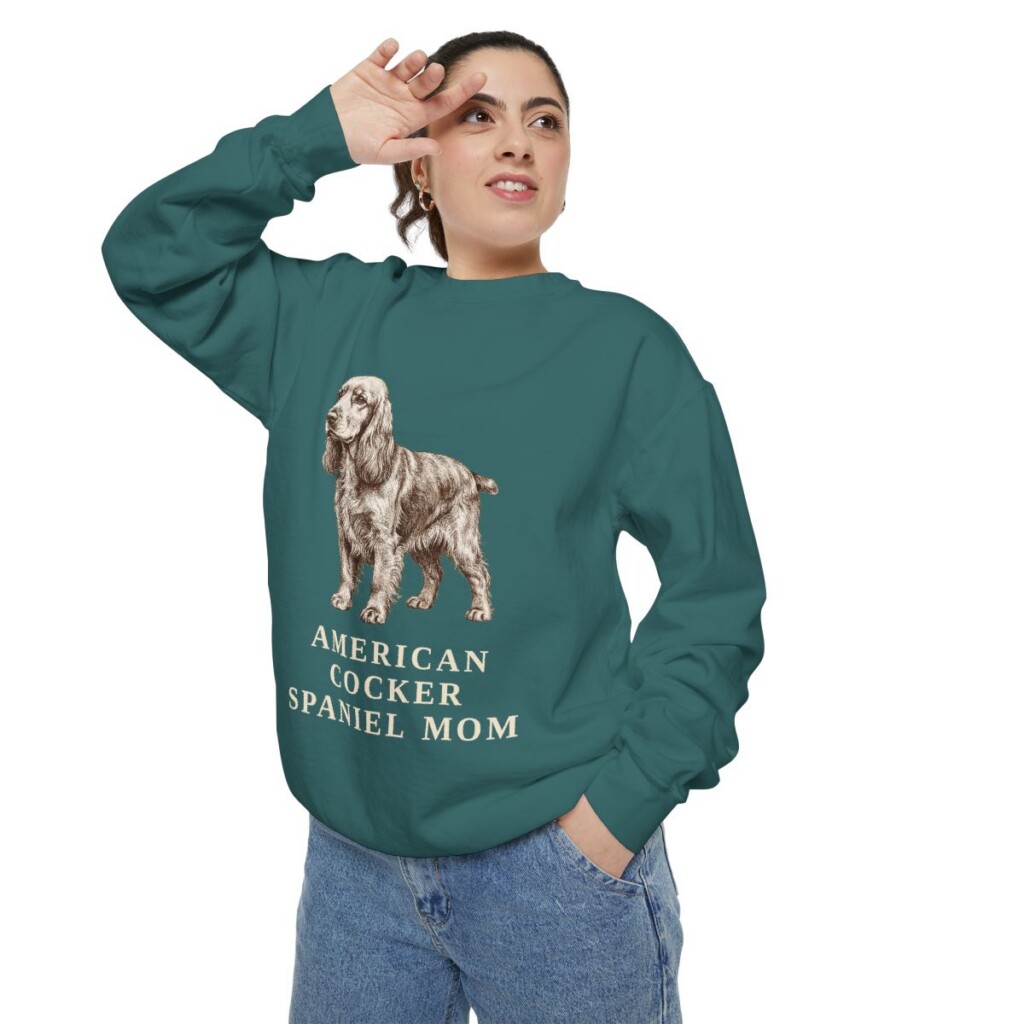 American Cocker Spaniel Mom Sweatshirt, Blue Spruce, person 2 context