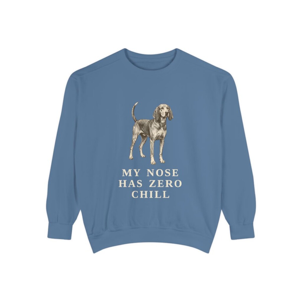 American English Coonhound Humor Sweatshirt, Blue Jean, front view