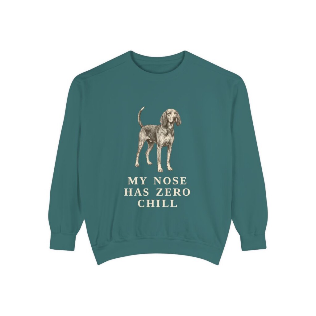American English Coonhound Humor Sweatshirt, Blue Spruce, front view