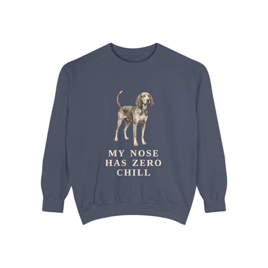 American English Coonhound Humor Sweatshirt, Denim, front view