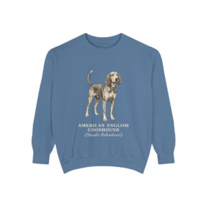 American English Coonhound Latin Sweatshirt, Blue Jean, front view