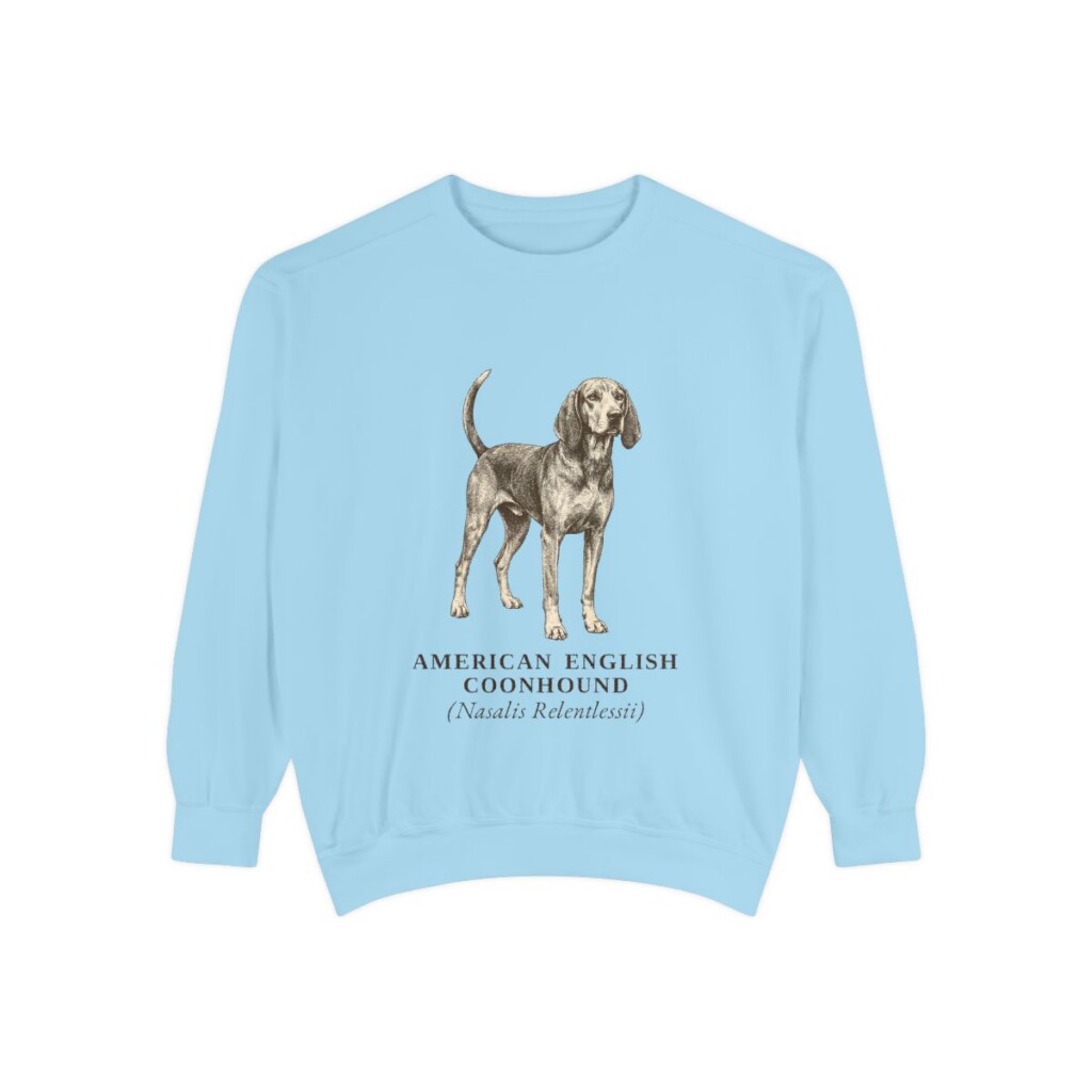American English Coonhound Latin Sweatshirt, Chambray, front view