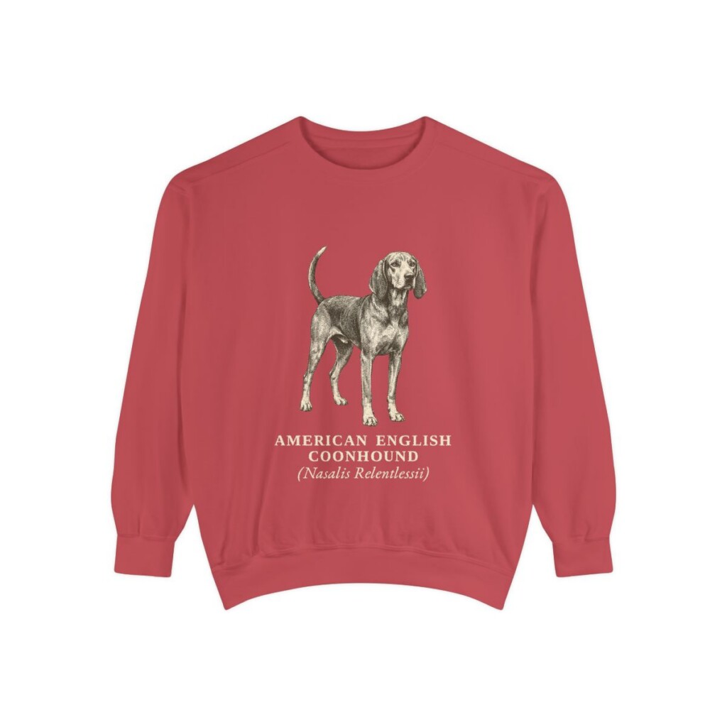 American English Coonhound Latin Sweatshirt, Crimson, front view