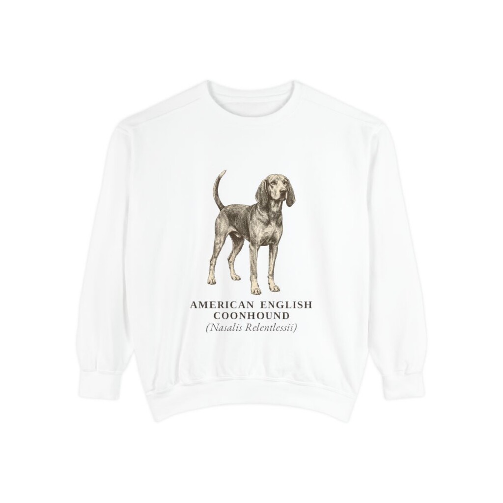 American English Coonhound Latin Sweatshirt, White, front view
