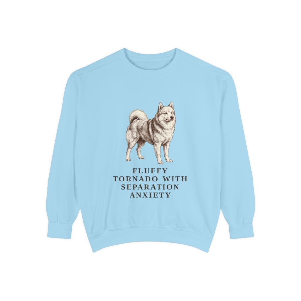 american-eskimo-dog-sweatshirt-humor-chambray American Eskimo Dog Humor Sweatshirt, Chambray, front view