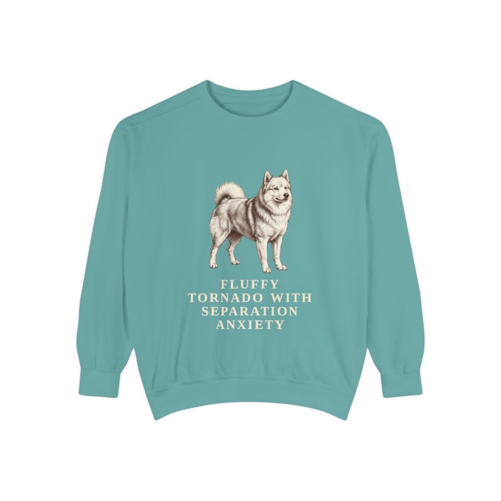 american-eskimo-dog-sweatshirt-humor-seafoam American Eskimo Dog Humor Sweatshirt, Seafoam, front view