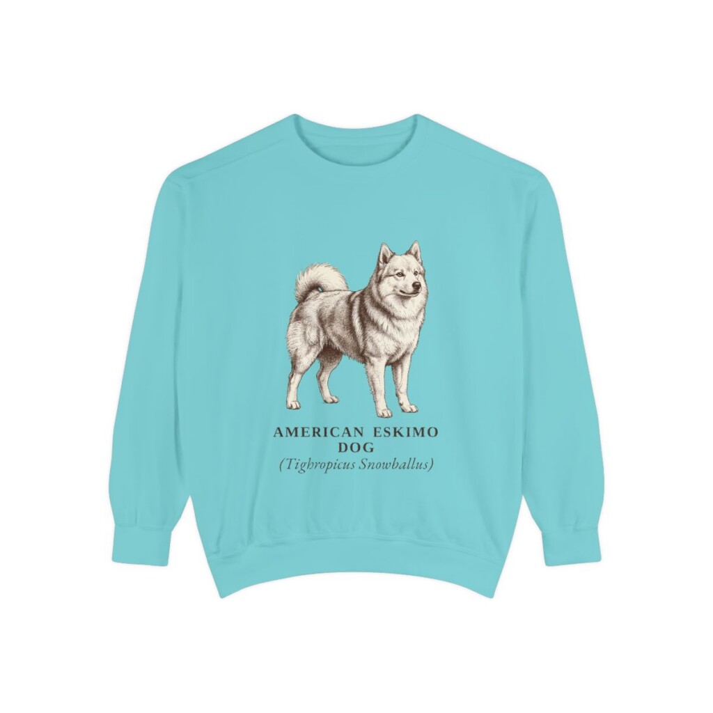 American Eskimo Dog Latin Sweatshirt, Chalky Mint, front view