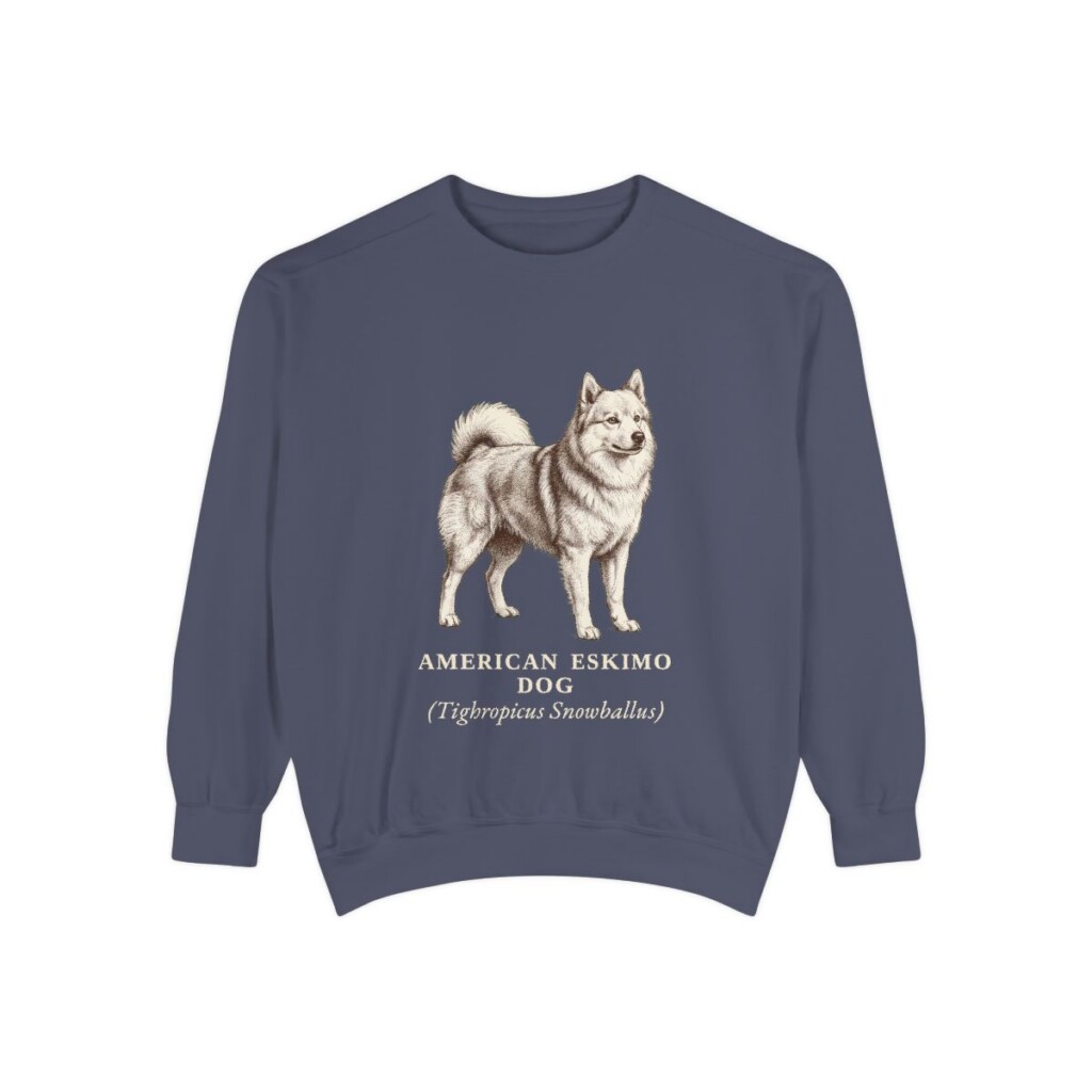 American Eskimo Dog Latin Sweatshirt, Denim, front view